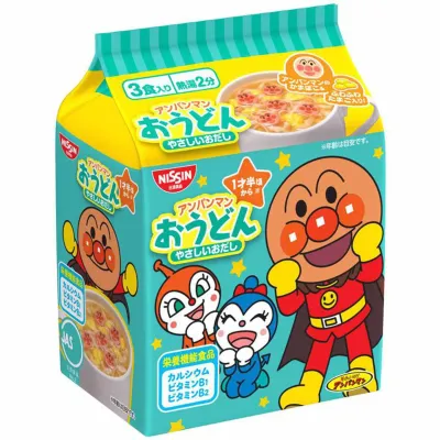 Nissin, Anpanman Udon, Soy Sauce &amp; Dashi Soup, 3 mini noodles