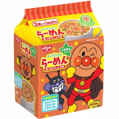 Nissin, Anpanman Ramen, Soy Sauce Soup, 3 mini noodles
