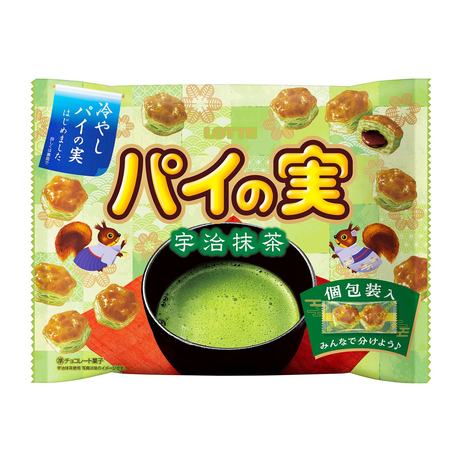 Lotte, Pie no Mi, Painomi, Bite size pie with Chocolate, Uji Matcha, 124g