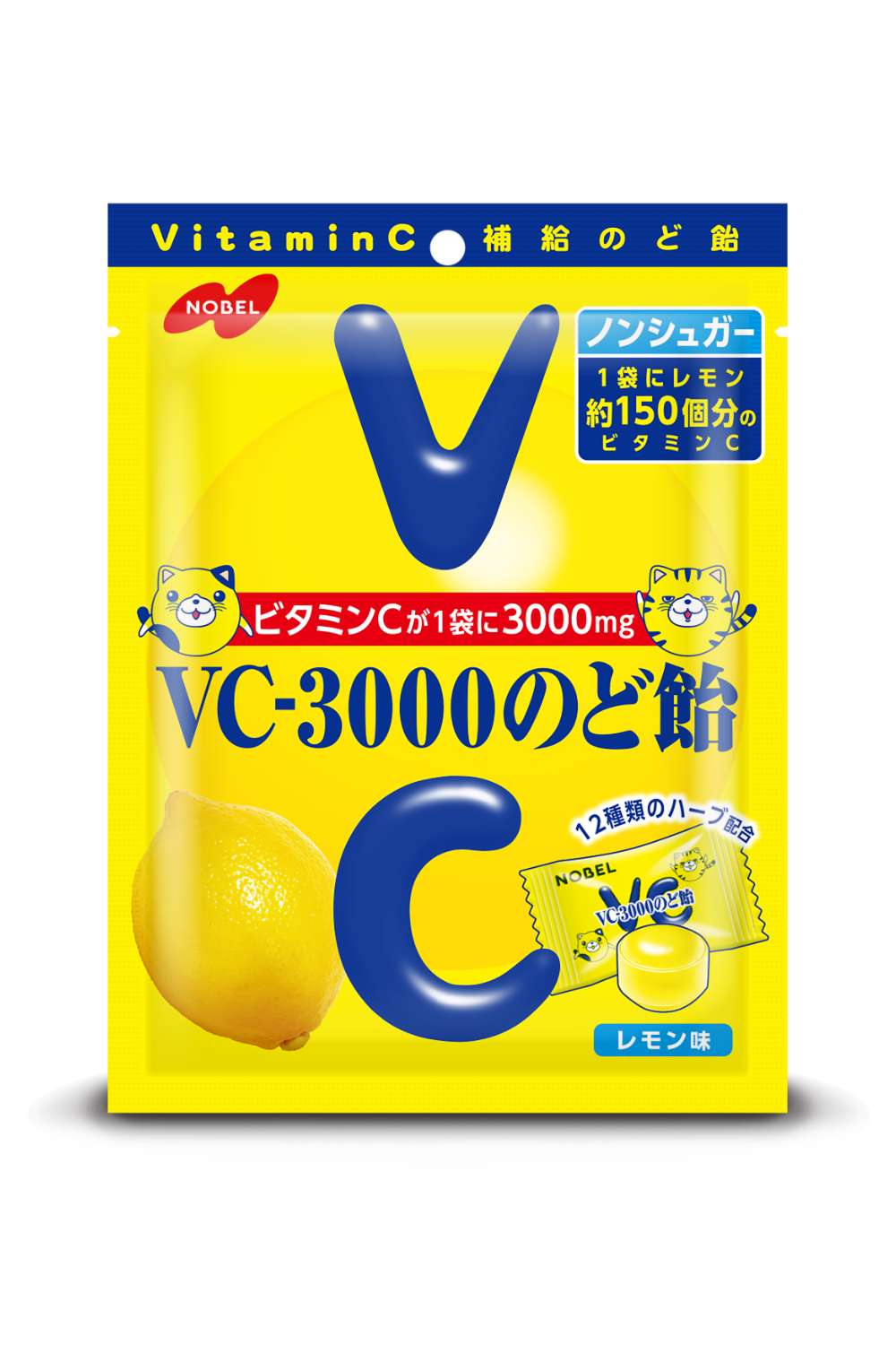 Nobel, VC-3000 Nodoame, Lemon Flavor Hard Candy, 90g