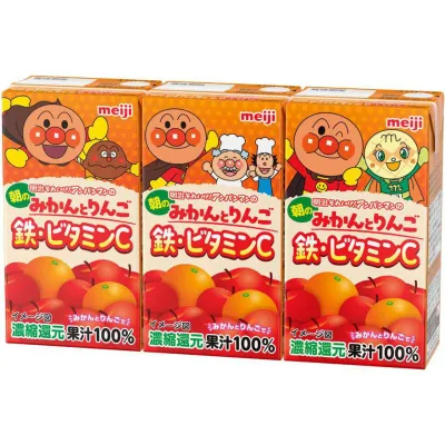 Meiji Anpanman Morning Mandarin &amp; Apple with Iron &amp; Vitamin C 125ml × 3