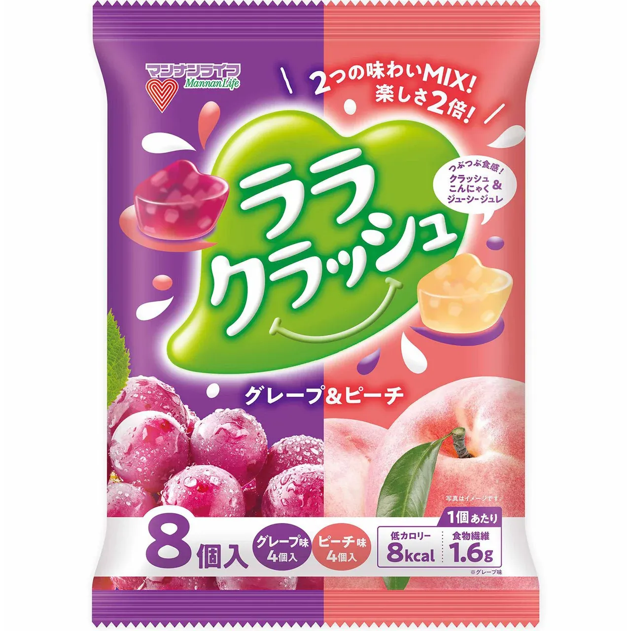 MannanLife Konnyaku Jelly Lala Crush Assorted Grape &amp; Peach 8pcs