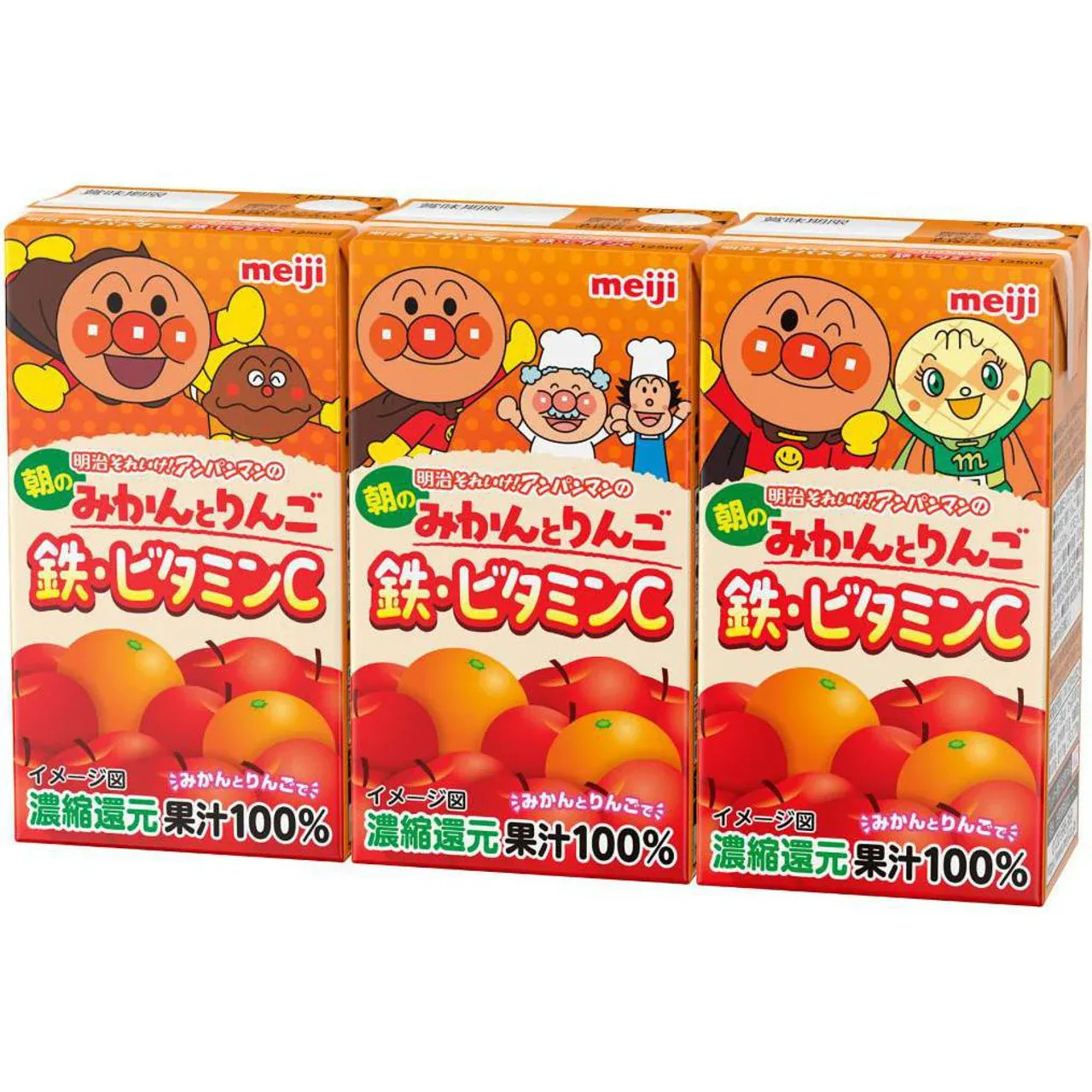 Meiji Soreike Anpanman Morning Mandarin &amp; Apple Juice Iron Vitamin C 125ml x 3
