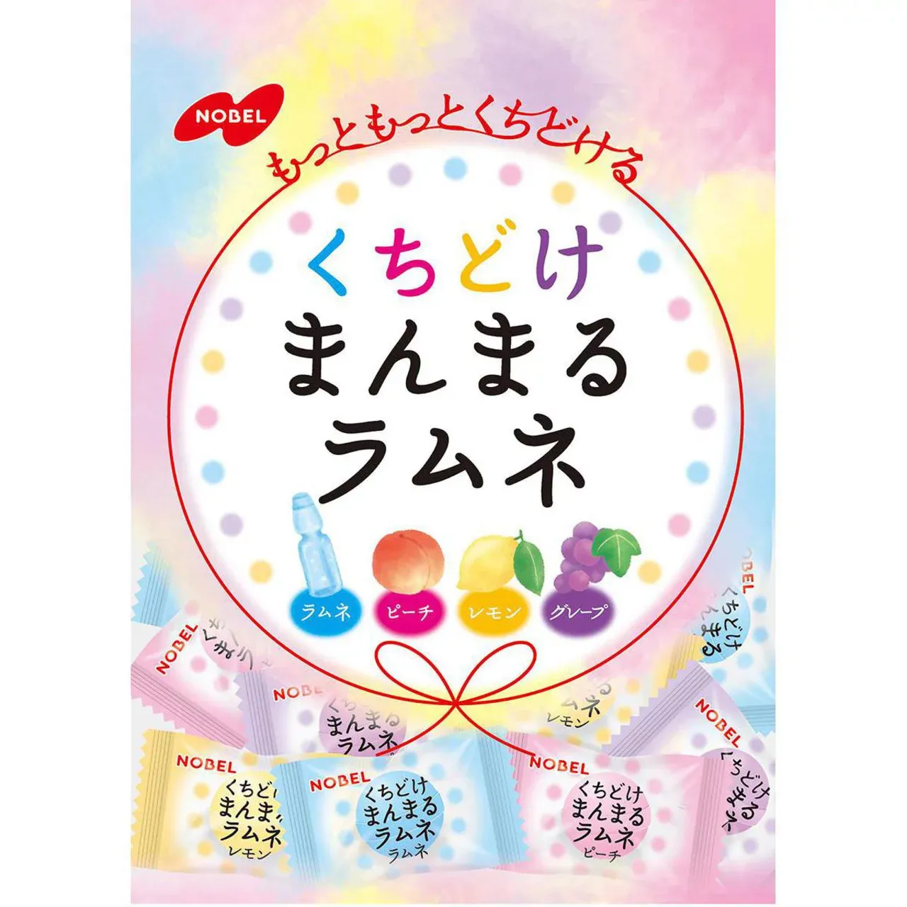 Nobel Kuchidoke Manmaru Ramune Candy Tablets 80g (4 Flavor Assort)