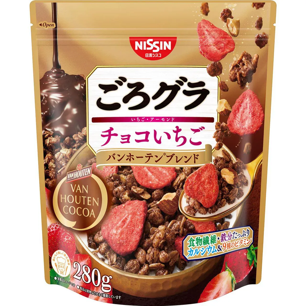 Nissin Cisco Gorogura Chocolate Strawberry Van Houten Blend Granola 280g