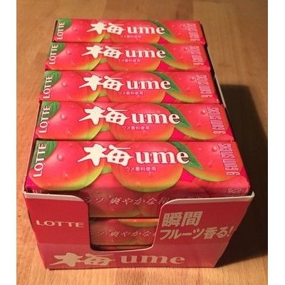 Lotte Non-Stick Ume Chewing Gum, Retro Design, 9 Pieces × 15 Packs