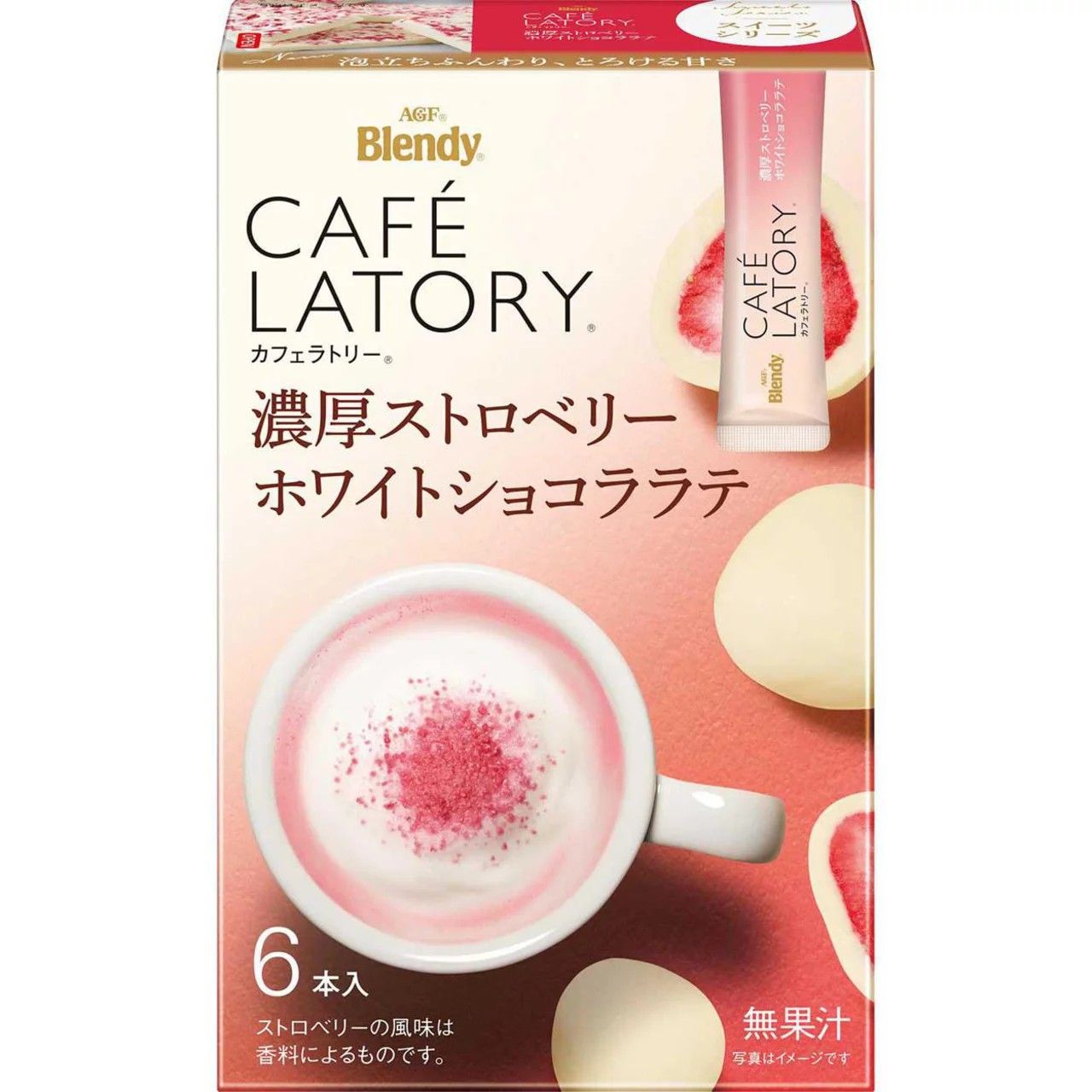 AGF Blendy Cafe Latory Stick Rich Strawberry White Chocolat Latte 6 Sticks (9.4g × 6)