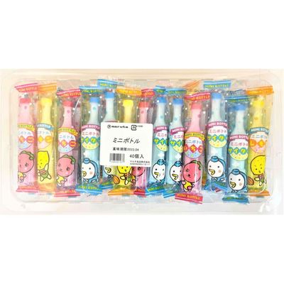 Maruta "Mini　Bottle Ramune" Sugar Candy, 3 Kinds Assort, 7g x 40 packs in it