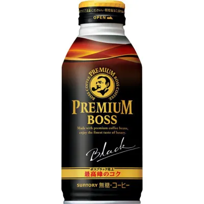 Suntory Premium BOSS Black Coffee 390g Bottle Can
