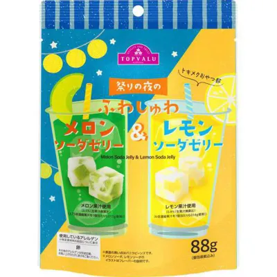Topvalu Tokimeku Oyatsu Club Melon Soda Jelly &amp; Lemon Soda Jelly Mix 88g