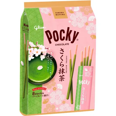 Ezaki Glico Pocky Sakura Matcha Chocolate Biscuit Sticks 8 Packs