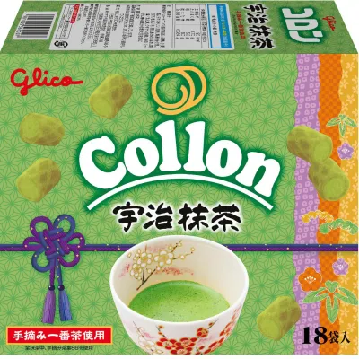 Glico Collon Uji Matcha Cream Wafer Rolls 18 Bags