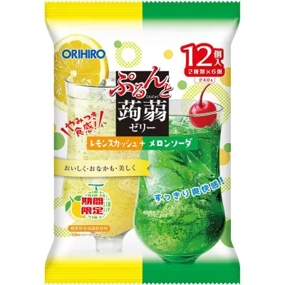 Orihiro Purunto Konjac Jelly Pouch Lemon Squash &amp; Melon Soda 12pcs