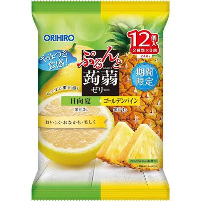 Orihiro Purunto Konjac Jelly Pouch Hyuganatsu &amp; Golden Pineapple 12 Pack
