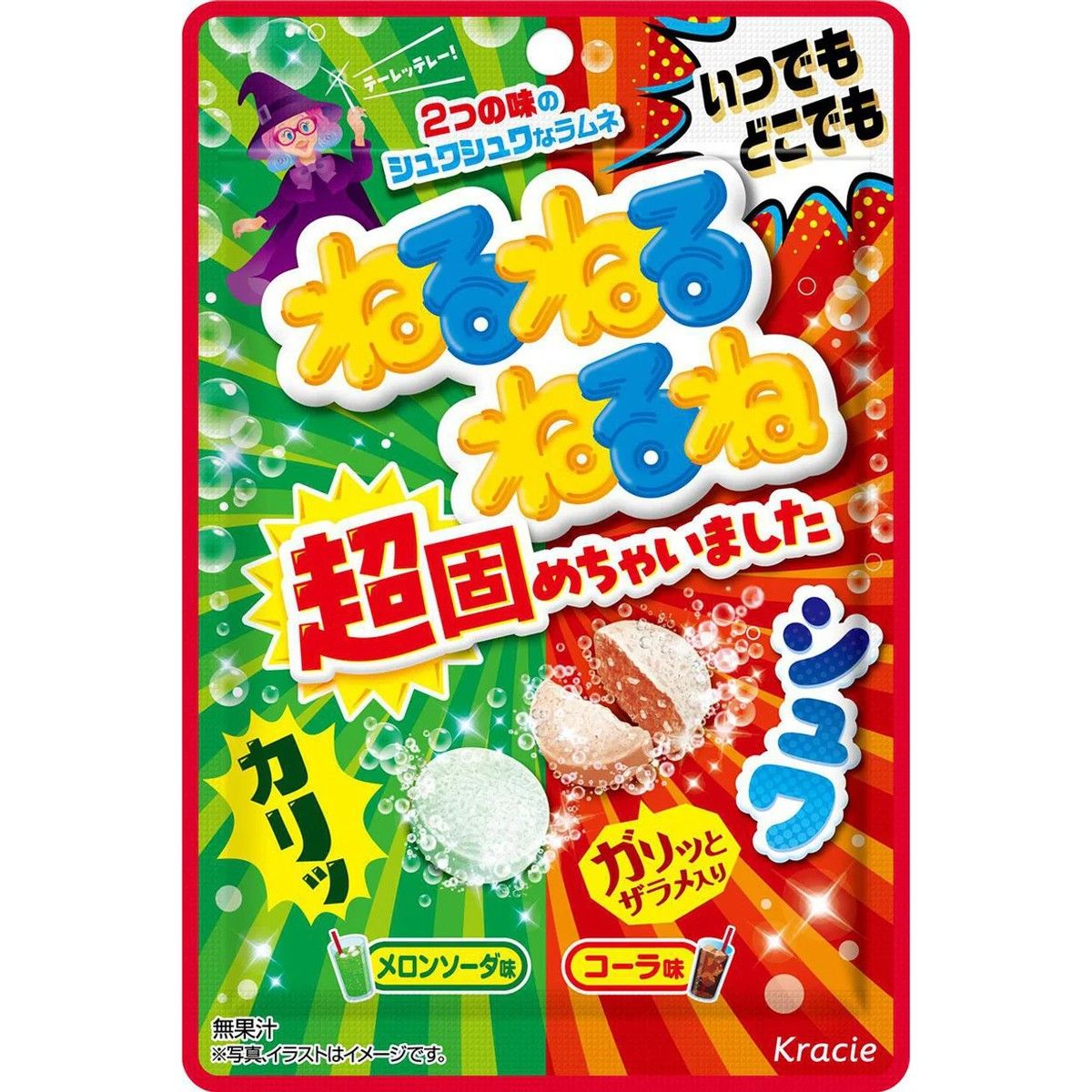 Kracie Neruneru Super Hard Cola &amp; Melon Soda Ramune Candy 21g
