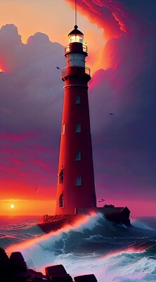 Lighthouse 2 - Vibrant red sky