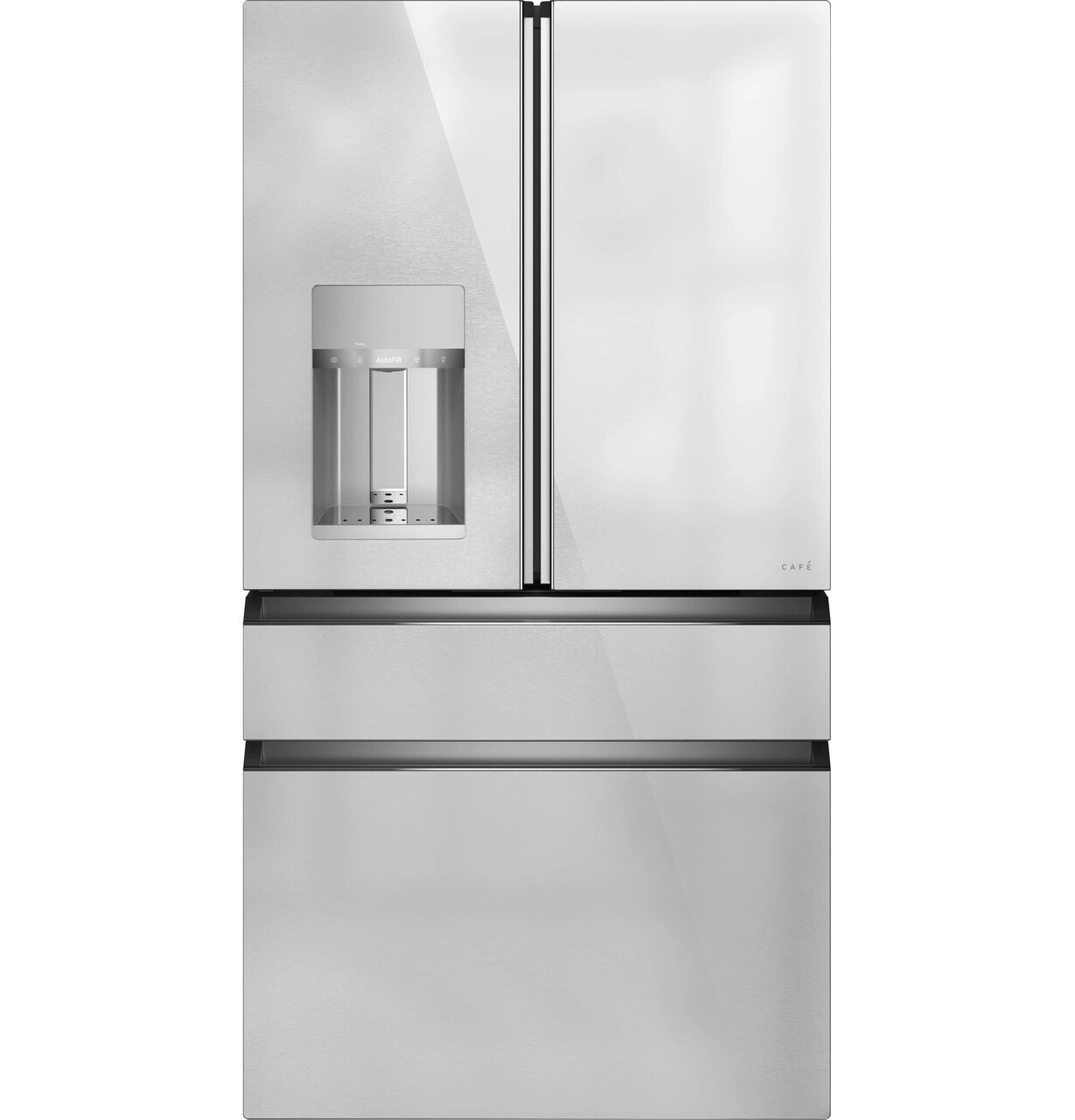 GE Café - Modern Glass 27.8 Cu. Ft. 4-Door French Door Smart Refrigerator - Platinum glass
