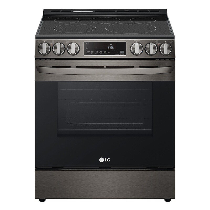 LG Air Fry Smart Wi-Fi Enabled 30-in 6.3-cu ft Self-Cleaning Air Fry Convection Oven Slide-in Electric Range (Printproof Black Stainless Steel)