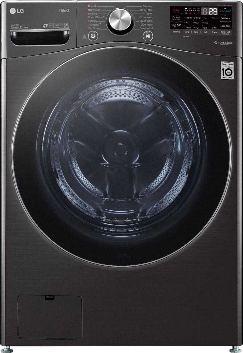 LG - 5.0 Cu. Ft. High-Efficiency Stackable Smart Front Load Washer with Steam and Built-In Intelligence - Black steel