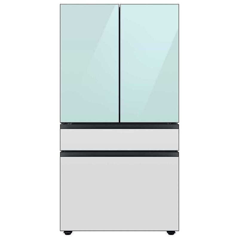 Samsung Bespoke 28.8-cu ft 4-Door Smart French Door Refrigerator with Dual Ice Maker and Door within Door (Morning Blue with White Glass Panels) ENERGY STAR