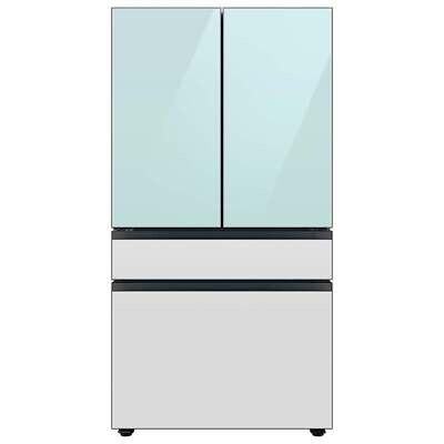 Samsung Bespoke 28.8-cu ft 4-Door Smart French Door Refrigerator with Dual Ice Maker and Door within Door (Morning Blue with White Glass Panels) ENERGY STAR Samsung Bespoke 28.8-cu ft 4-Door Smart French Door Refrigerator with Dual Ice Maker and Door within Door (Morning Blue with White Glass Panels) ENERGY STAR