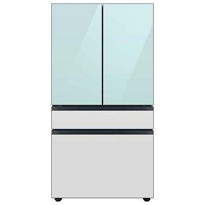 Samsung Bespoke 28.8-cu ft 4-Door Smart French Door Refrigerator with Dual Ice Maker and Door within Door (Morning Blue with White Glass Panels) ENERGY STAR