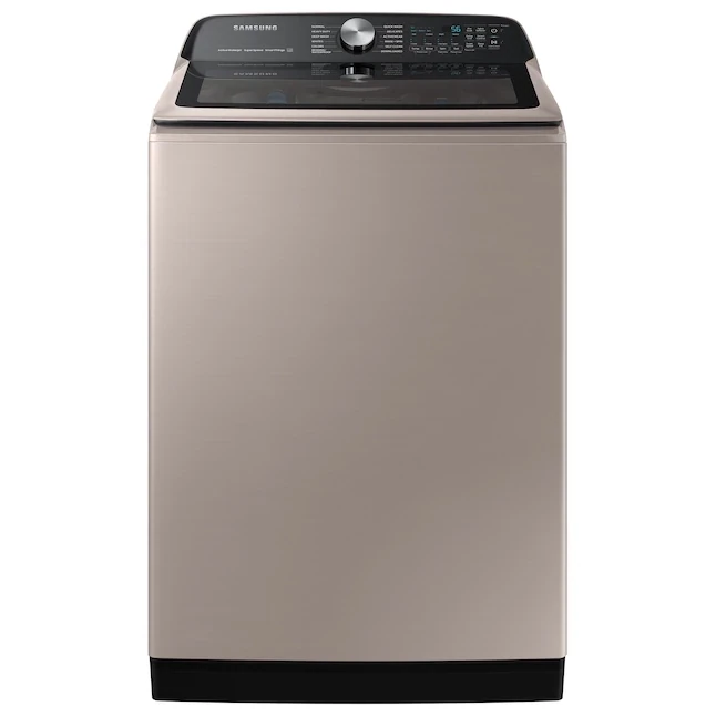 Samsung 5.2-cu ft High-Efficiency Impeller Smart Top-Load Washer (Champagne) and 7.4 cu. ft. Smart Electric Dryer with Steam Sanitize+ (Champagne) ENERGY STAR
