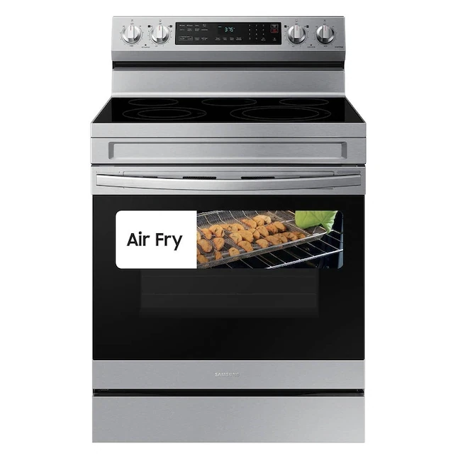 Samsung 30-in Smooth Surface 5 Elements 6.3-cu ft Self-Cleaning Air Fry Convection Oven Freestanding Smart Electric Range (Fingerprint Resistant Stainless Steel)