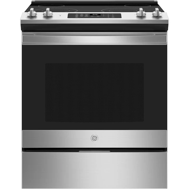 GE 30-in Smooth Surface 4 Elements 5.3-cu ft Self-Cleaning Slide-in Electric Range (Stainless Steel)