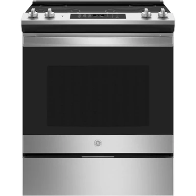 GE 30-in Smooth Surface 4 Elements 5.3-cu ft Self-Cleaning Slide-in Electric Range (Stainless Steel)