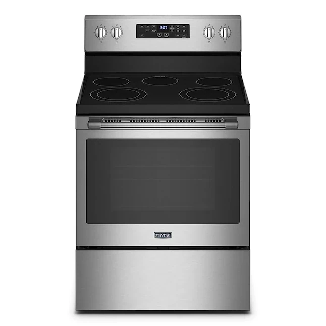 Maytag 30-in Smooth Surface 5 Elements 5.3-cu ft Self-Cleaning Air Fry Convection Oven Freestanding Electric Range (Fingerprint Resistant Stainless Steel)