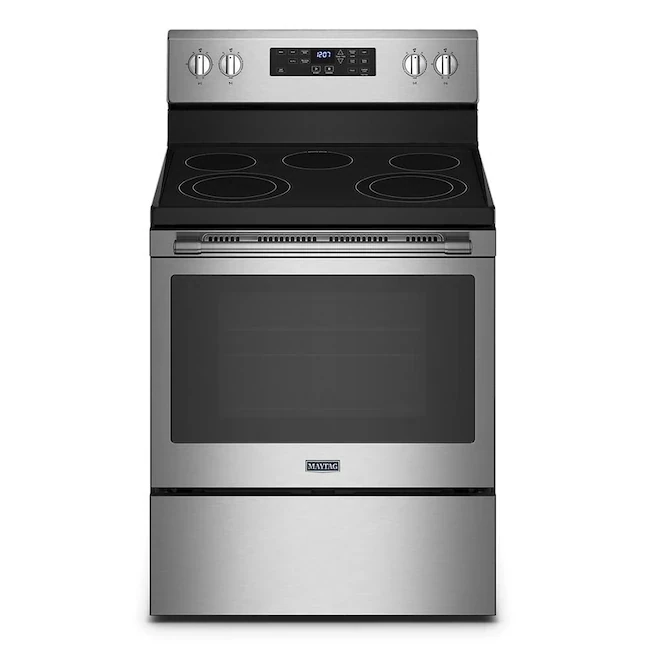 Maytag 30-in Smooth Surface 5 Elements 5.3-cu ft Self-Cleaning Air Fry Convection Oven Freestanding Electric Range (Fingerprint Resistant Stainless Steel) Maytag 30-in Smooth Surface 5 Elements 5.3-cu ft Self-Cleaning Air Fry Convection Oven Freestanding Electric Range (Fingerprint Resistant Stainless Steel)