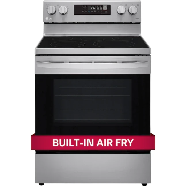 LG 30-in Smooth Surface 5 Elements 6.3-cu ft Self-Cleaning Air Fry Convection Oven Freestanding Smart Electric Range (Stainless Steel) LG 30-in Smooth Surface 5 Elements 6.3-cu ft Self-Cleaning Air Fry Convection Oven Freestanding Smart Electric Range (Stainless Steel)