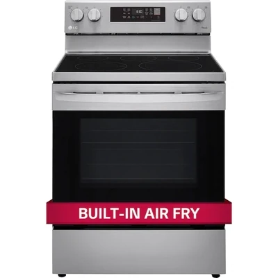 LG 30-in Smooth Surface 5 Elements 6.3-cu ft Self-Cleaning Air Fry Convection Oven Freestanding Smart Electric Range (Stainless Steel)