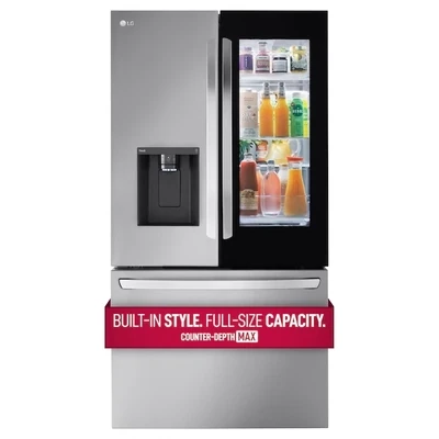 LG Insta View 25.5-cu ft Counter-depth Smart French Door Refrigerator with Dual Ice Maker (Stainless Steel) ENERGY STAR