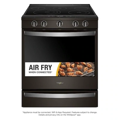 Whirlpool 5 Elements 6.4-cu ft Self-Cleaning Air Fry Convection Oven Slide-in Smart Electric Range (Fingerprint Resistant Black Stainless)