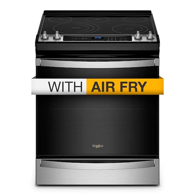 Whirlpool 30-in Smooth Surface Glass Top 5 Elements 6.4-cu ft Self-Cleaning Air Fry Convection Oven Slide-in Electric Range (Fingerprint Resistant Stainless Steel) Whirlpool 30-in Smooth Surface Glass Top 5 Elements 6.4-cu ft Self-Cleaning Air Fry Convection Oven Slide-in Electric Range (Fingerprint Resistant Stainless Steel)
