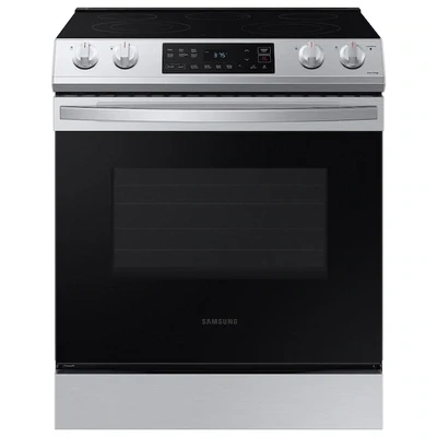 Samsung 30-in Smooth Surface Glass Top 5 Elements 6.3-cu ft Self-Cleaning Slide-in Smart Electric Range (Fingerprint Resistant Stainless Steel)
