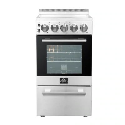FORNO Pallerano 20-in Glass Top 4 Elements 2.05-cu ft Freestanding Electric Range (Stainless Steel)