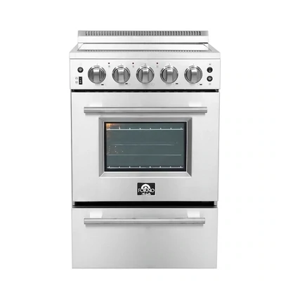 FORNO Loiano 24-in Glass Top 4 Elements 2.3-cu ft Freestanding Electric Range (Stainless Steel)