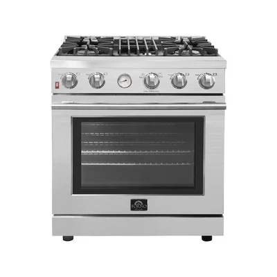 FORNO Livorno 30-in ADA Chef Door 30-in 4 Burners 4.62-cu ft Convection Oven Freestanding Natural Gas Range (Stainless Steel)