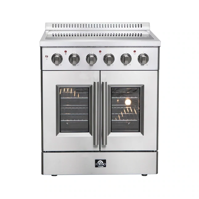 FORNO Galiano Titanium French Door 30-in Glass Top 4 Elements 4.32-cu ft Steam Cleaning Air Fry Convection Oven Freestanding Electric Range (Stainless Steel) FORNO Galiano Titanium French Door 30-in Glass Top 4 Elements 4.32-cu ft Steam Cleaning Air Fry Convection Oven Freestanding Electric Range (Stainless Steel)