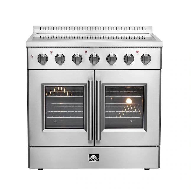 FORNO Galiano Titanium French Door 36-in Glass Top 5 Elements 5.36-cu ft Steam Cleaning Air Fry Convection Oven Freestanding Electric Range (Stainless Steel) FORNO Galiano Titanium French Door 36-in Glass Top 5 Elements 5.36-cu ft Steam Cleaning Air Fry Convection Oven Freestanding Electric Range (Stainless Steel)