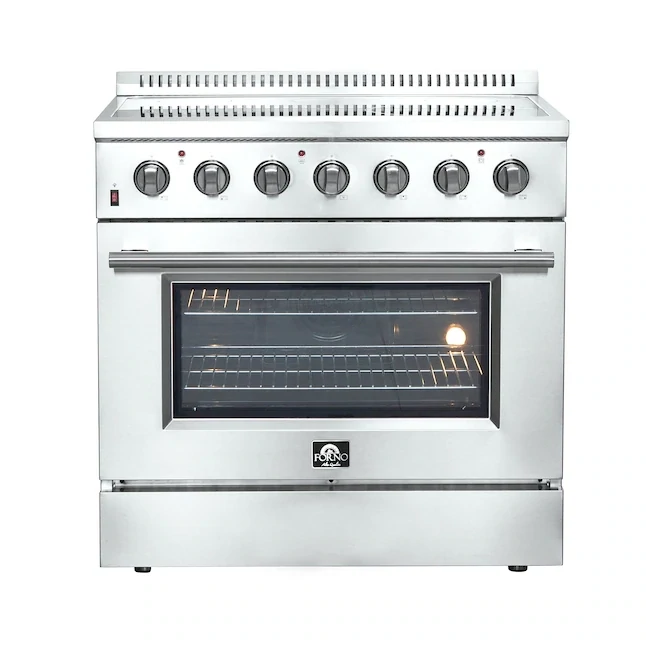 FORNO Galiano Titanium 36-in Glass Top 5 Elements 5.36-cu ft Steam Cleaning Air Fry Convection Oven Freestanding Electric Range (Stainless Steel) FORNO Galiano Titanium 36-in Glass Top 5 Elements 5.36-cu ft Steam Cleaning Air Fry Convection Oven Freestanding Electric Range (Stainless Steel)