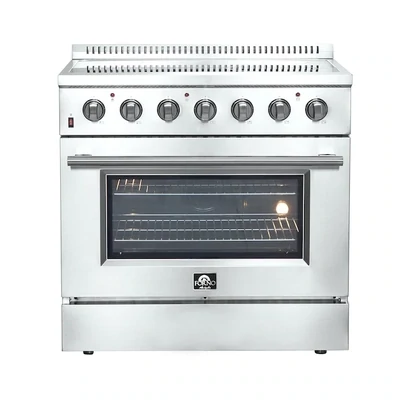 FORNO Galiano Titanium 36-in Glass Top 5 Elements 5.36-cu ft Steam Cleaning Air Fry Convection Oven Freestanding Electric Range (Stainless Steel)