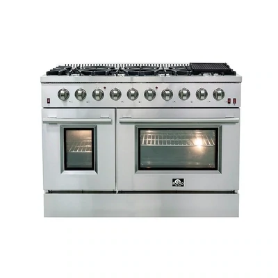 FORNO Galiano 48-in 8 Burners 4.32-cu ft / 2.26-cu ft Convection Oven Freestanding Natural Gas Double Oven Gas Range (Stainless Steel)