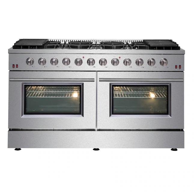 FORNO Galiano 60-in 10 Burners 4.32-cu ft / 2.26-cu ft Convection Oven Freestanding Natural Gas Double Oven Gas Range (Stainless Steel)