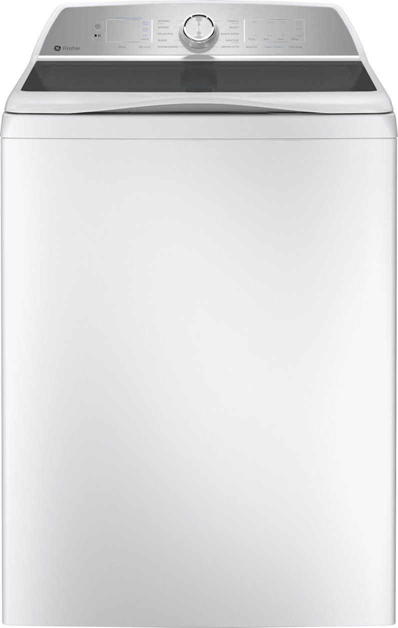 GE Profile - 4.9 Cu Ft High Efficiency Smart Top Load Washer with Smarter Wash Technology - White & GE Profile - 7.4 Cu. Ft. Smart Electric Dryer w/ Sanitize Cycle