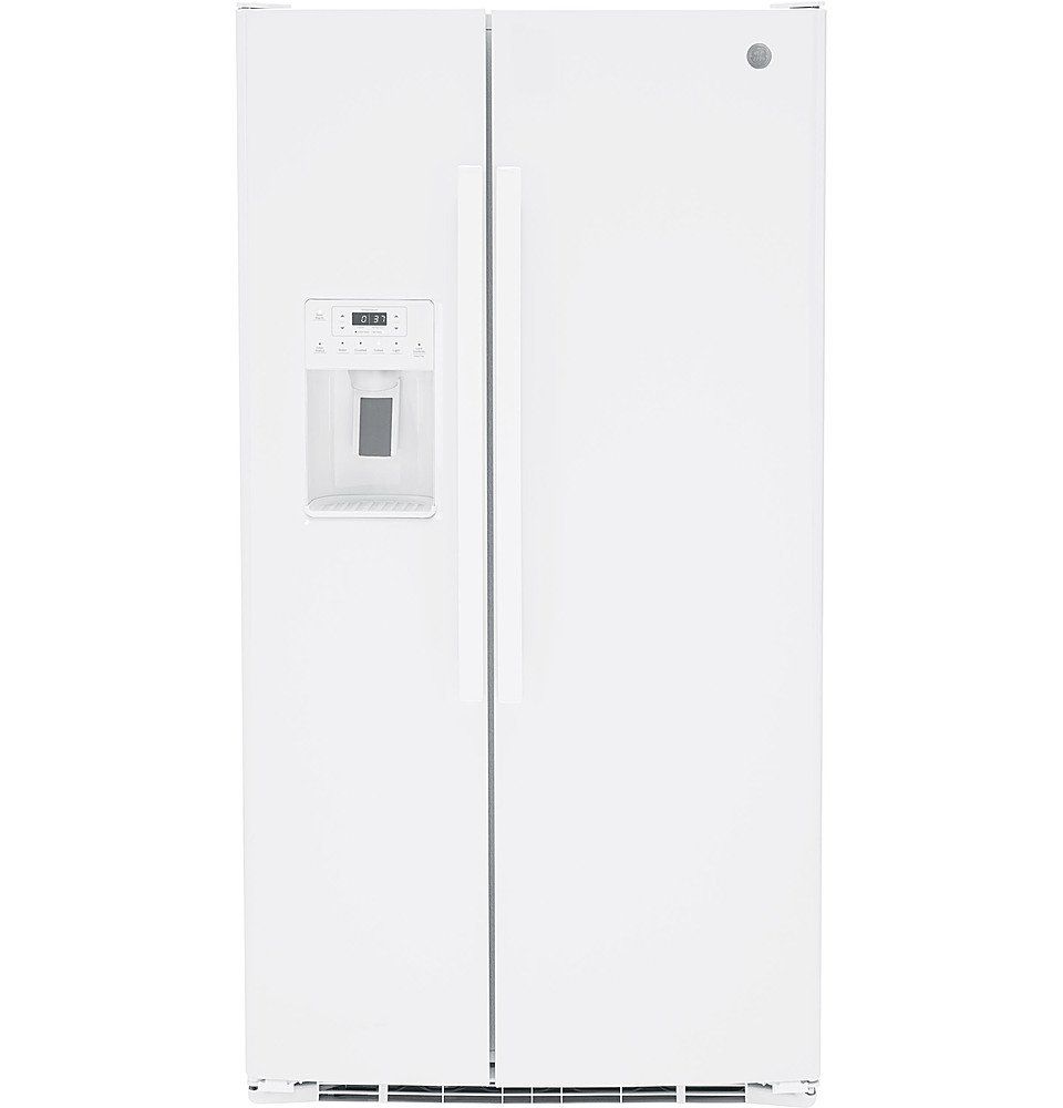 GE - 25.3 Cu. Ft. Side-by-Side Refrigerator with External Ice & Water Dispenser - High Gloss White