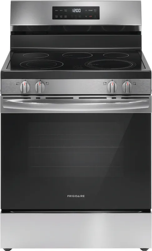 Frigidaire 30 Inch Freestanding Electric Range with 5 Elements, 5.3 cu. ft. Capacity, Even Temp™ Element, Space Wise® Element, Storage Drawer, and Steam Clean: Stainless Steel Frigidaire 30 Inch Freestanding Electric Range with 5 Elements, 5.3 cu. ft. Capacity, Even Temp™ Element, Space Wise® Element, Storage Drawer, and Steam Clean: Stainless Steel